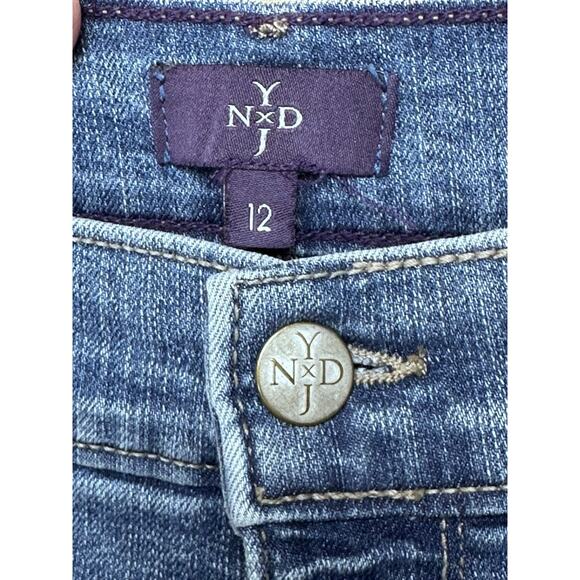 NYDJ Jeans Womens Size 12 Blue Cropped Bedazzled Cuffed Stretch - Picture 6 of 15